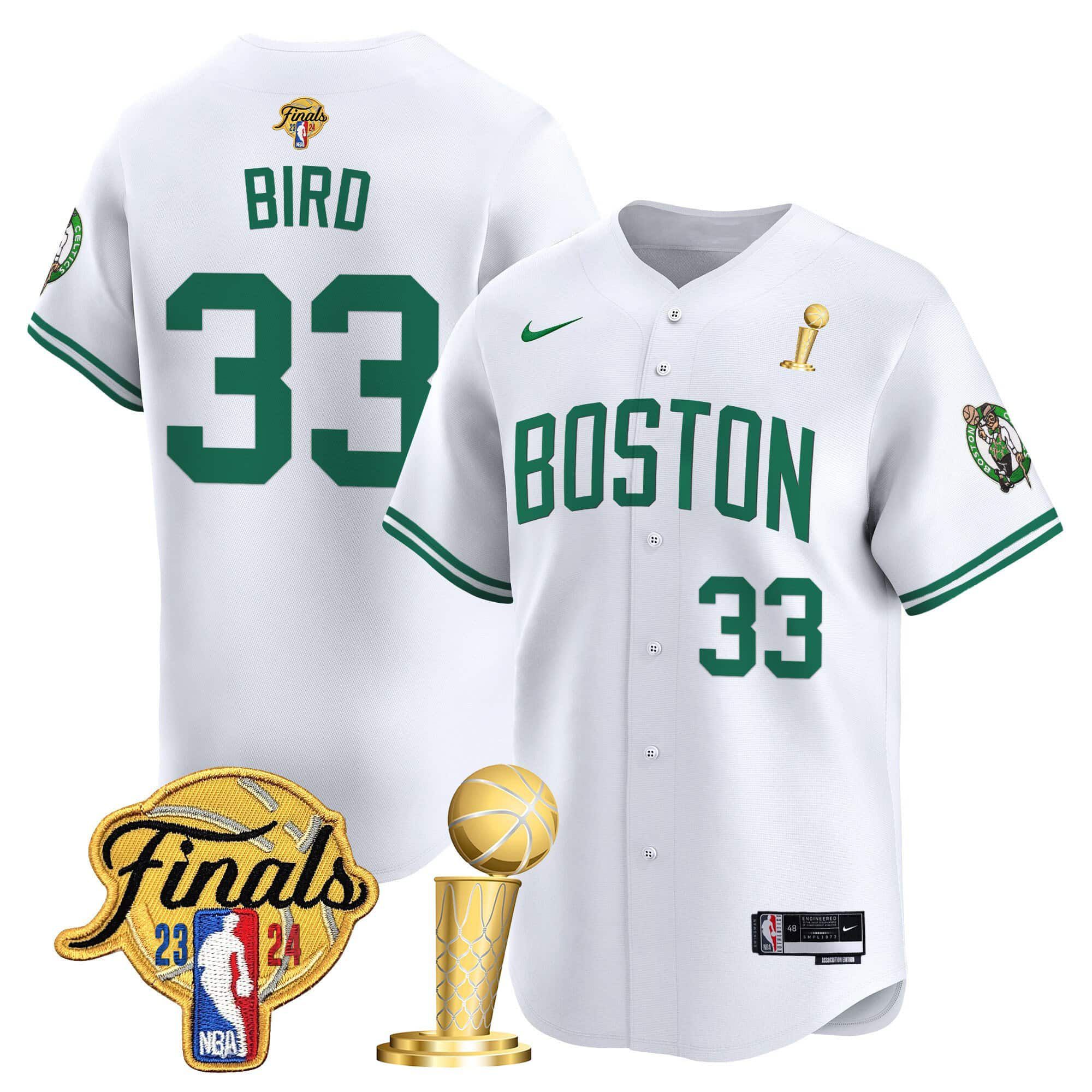 Men Boston Celtics #33 Bird White 2024 Nike Final & Champions Patch Baseball NBA Jersey